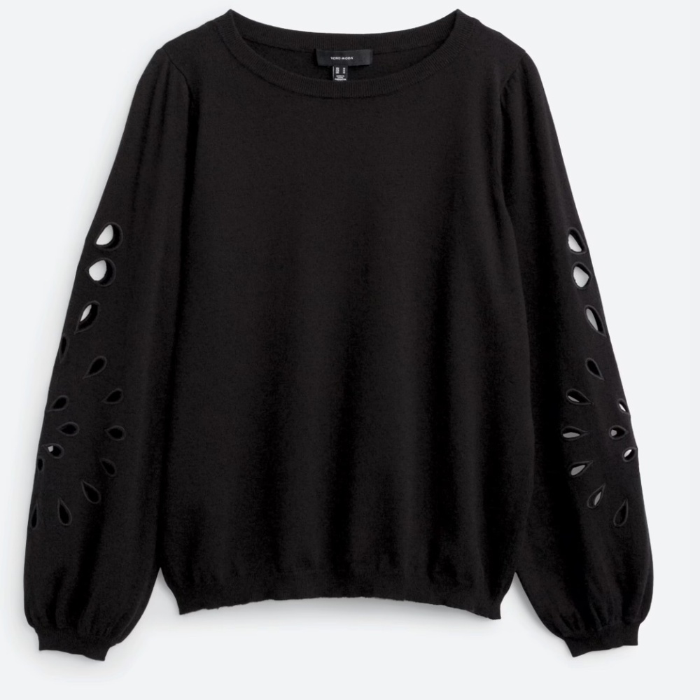 Vero Moda Black Balloon Sleeve Sweater with Cut Outs - L